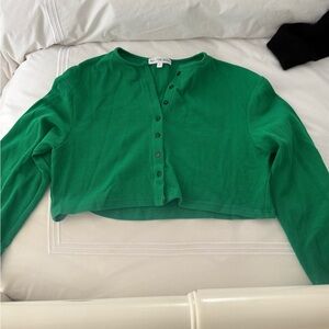 Revolve Green Cropped Button-Up Top